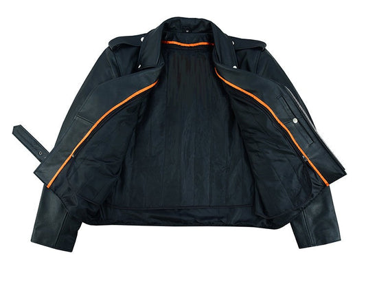 Men's Classic Plain Sided Police Style Leather Motorcycle Jacket