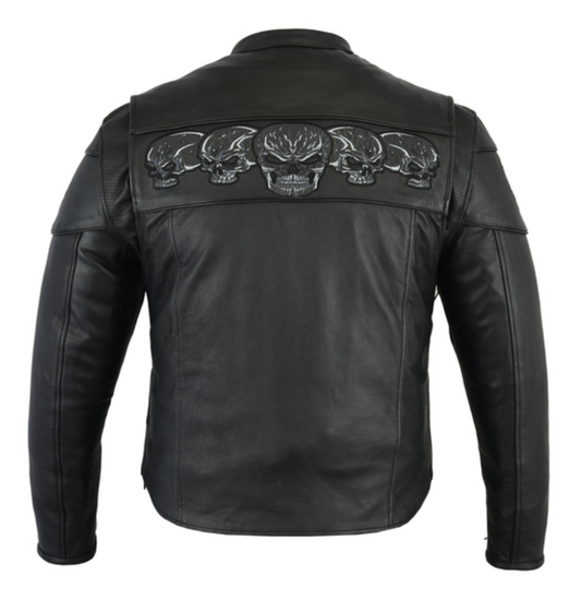 Men's Reflective Skulls Scooter Leather Motorcycle Jacket
